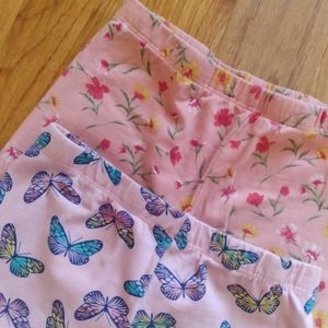 #315/316 Pair of Pink Printed Leggings Tights Capri Butterfly Flowers Sz M